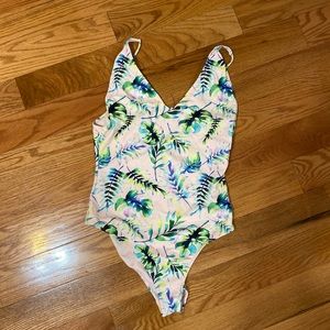 light pink floral one piece swim suit